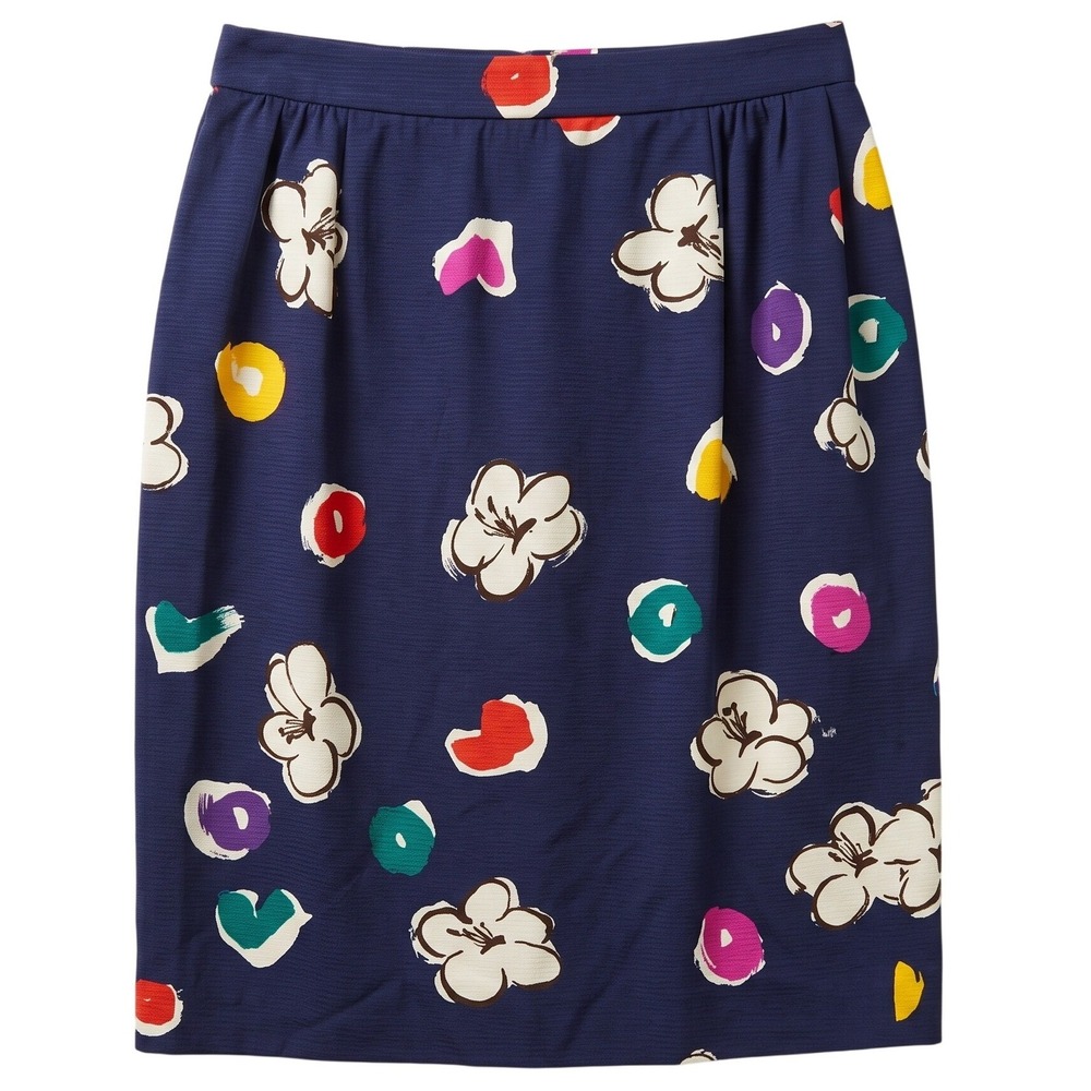UNGARO Parallèle Paris Pencil Skirt Vintage Size 12 Navy Floral Ribbed $550 - Picture 2 of 10